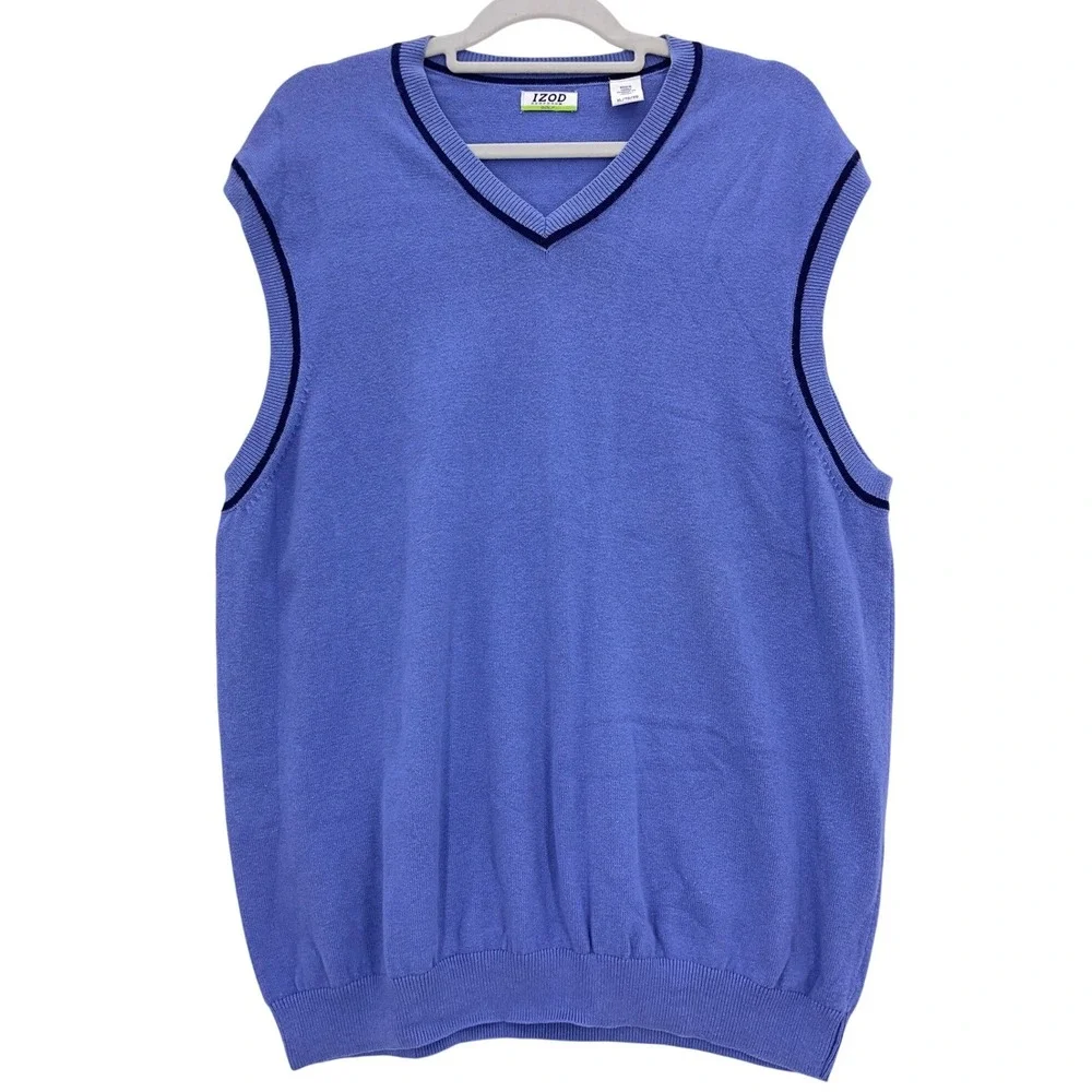 IZOD Blue V-Neck Sweater Vest XL Golf PerformX Cotton Blend Knit Sleeveless